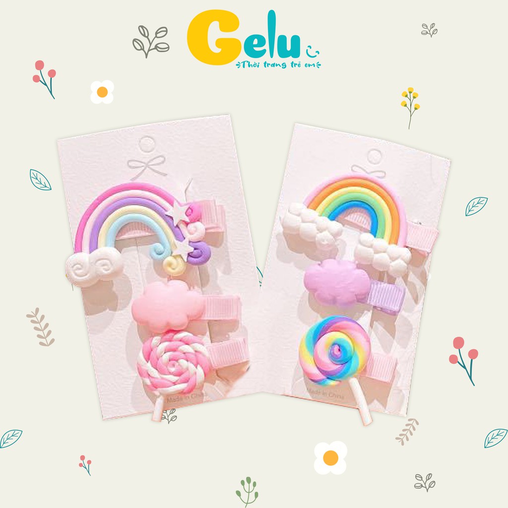 Set 3 kẹp tóc cho bé gái GELU KIDS FASHION hoạt hình ngộ nghĩnh nhiều sắc màu dễ thương - GLPK03