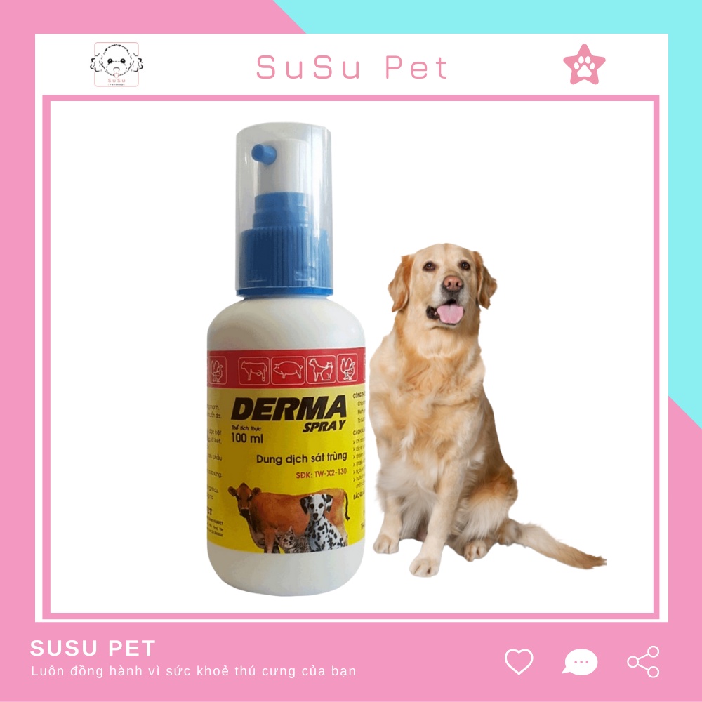 DERMA SPAY - Chai xịt ngoài da chó mèo trị lở loét, viêm da, ghẻ nấm 100ml