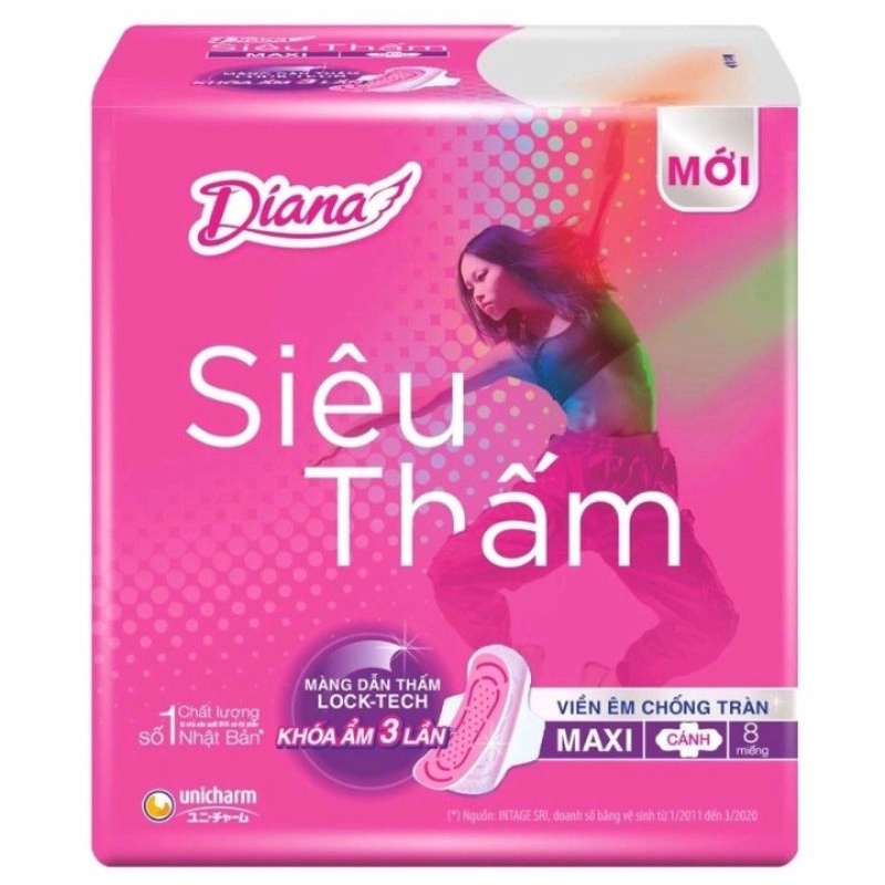 Băng vệ sinh Diana Siêu Thấm Maxi Cánh 8 miếng