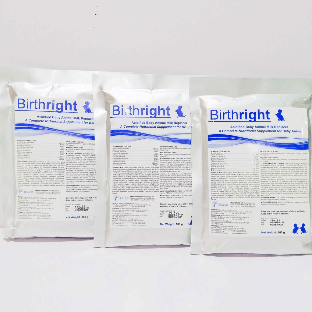 Sữa Bột Cho Thú Con Birthright Gói 100g