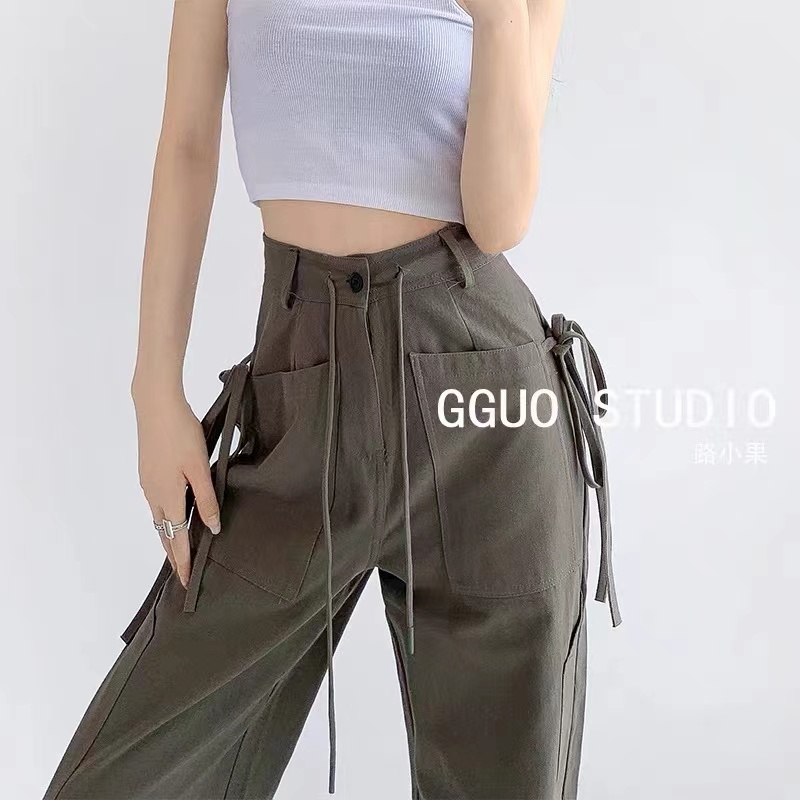 Honypove Quần Dài Lưng Cao Cột Dây Thời Trang Mùa Hè Phong Cách Retro Cho Nữ