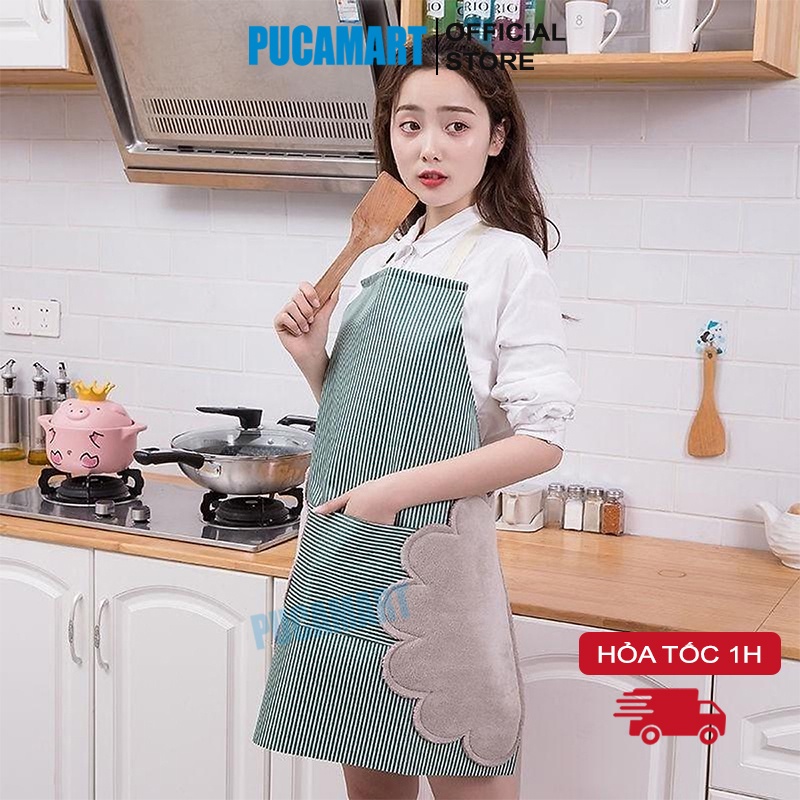 Tạp Dề Vải Chống Thấm Nước PUCA, Tạp Dề Có Túi Và Khăn Lau Tay 2 Bên