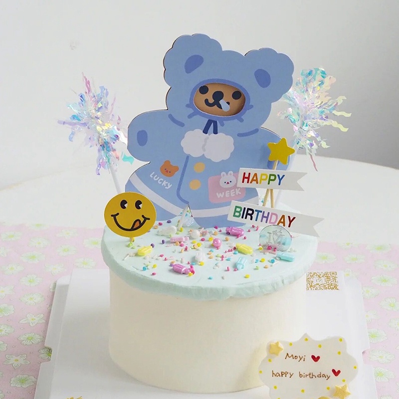 Thiệp Chúc Mừng Hình Bánh Kem Gấu Hoạt Hình Đáng Yêu