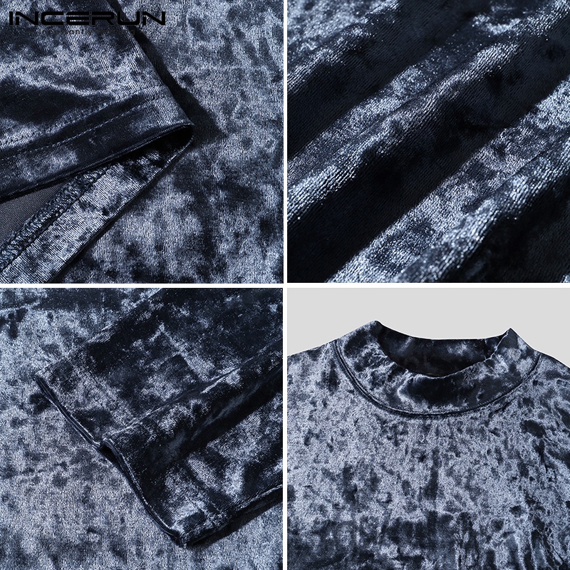 Áo Kiểu INCERUN Vải Nhung Cổ Cao Dài Tay Thời Trang 3 Màu Lựa Chọn Cho Nam