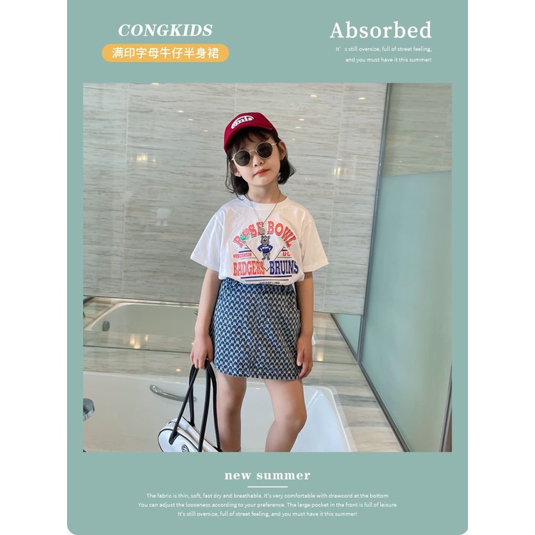 Hàng Mới Về Đầm Denim Chữ A Dáng Ngắn In Họa Tiết Thời Trang Mùa Hè Xinh Xắn Cho Bé Gái T5