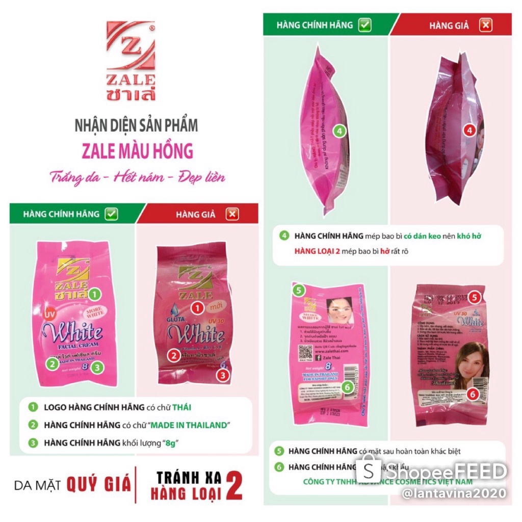 KEM DƯỠNG TRẮNG DA ZALE HỒNG 8G - 01 HỘP 24 HỦ