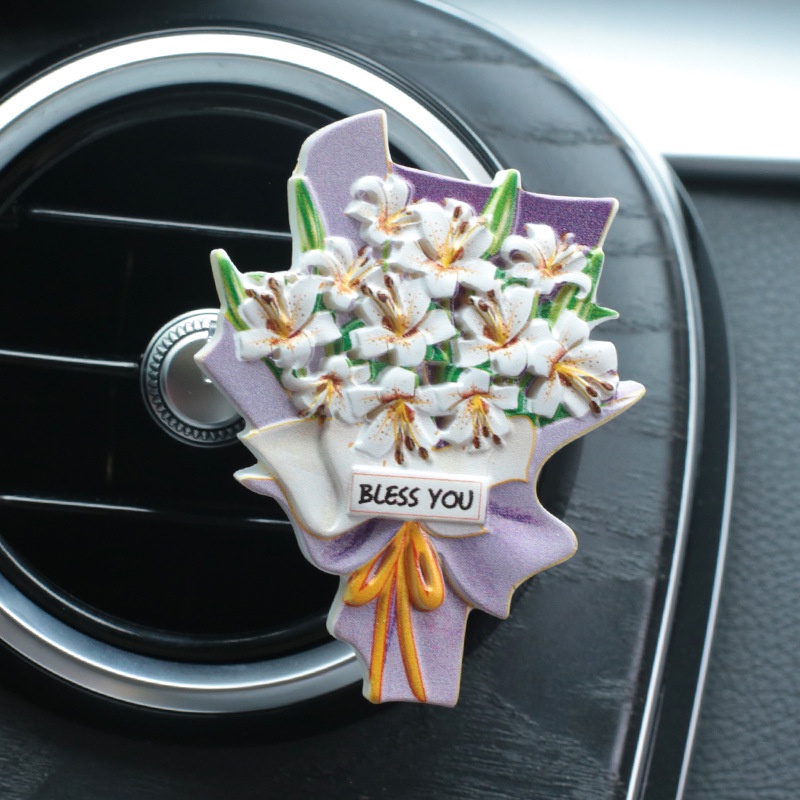 Kẹp Khuếch Tán Nước Hoa Gắn Điều Hòa Xe Hơi Hình Hoa Hồng / Hoa Hướng Dương Đính Nơ Dễ Thương