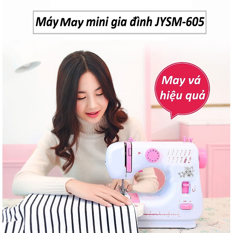 [Freeship] Máy may gia đình 605a 12 kiểu may có vắt sổ, may lại mũi siêu tiện lợi giá ưu đãi