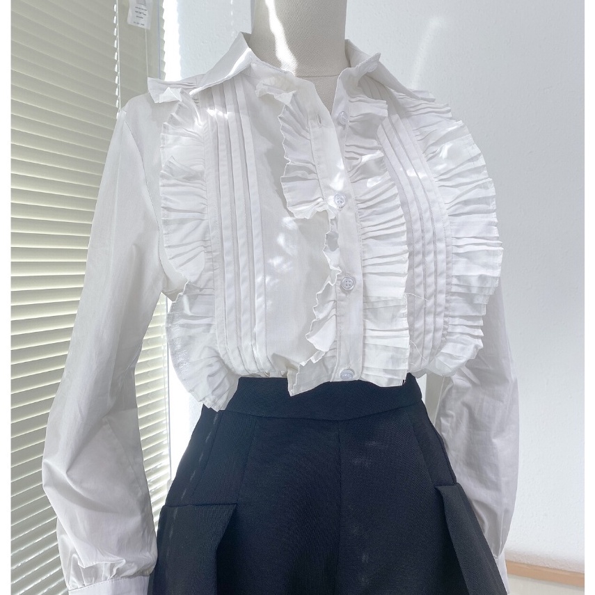 Áo sơ mi form dài viền bèo , The Peace