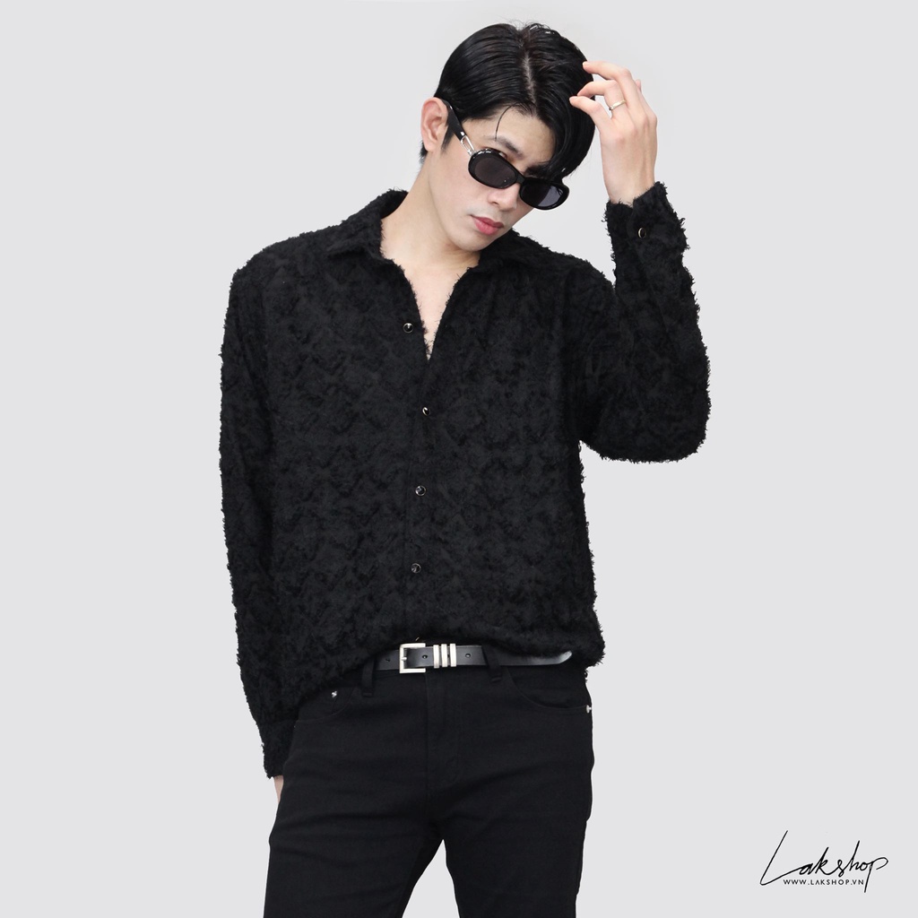 Áo sơ mi tua rua Lak Studios Ziczac Tassels Black Shirt