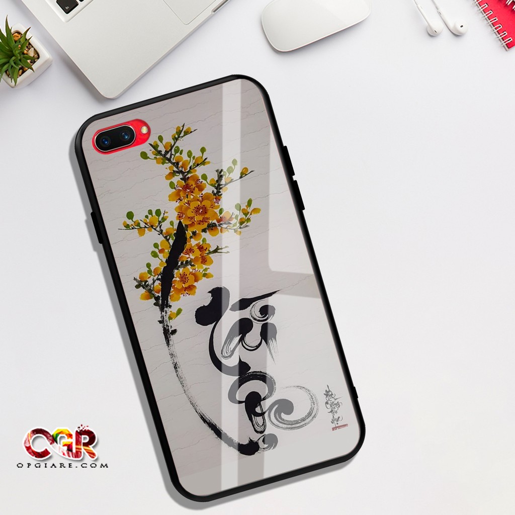 ỐP A3S,OPPO A5 MẶT KÍNH CƯƠNG LỰC ĐẸP full , hoạ tiết chữ THƯ PHÁP