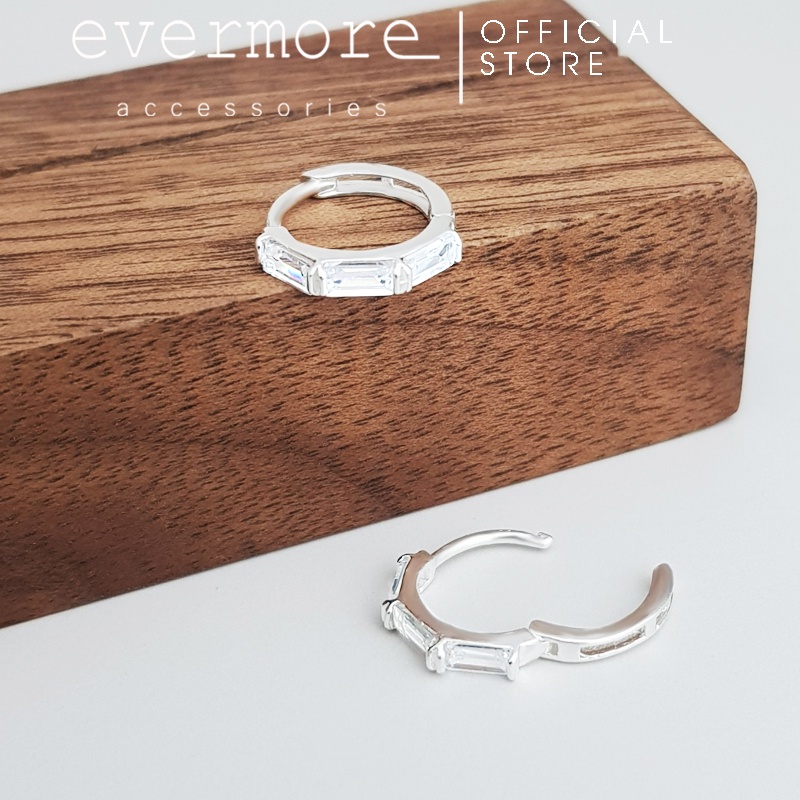 Bông tai bạc S925 EVERMORE, hoa tai bạc đính đá chữ nhật Aliyah thanh lịch, minimalism - H056