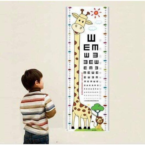Thước Dán Tường Đo Chiều Cao Cho Bé Hình Hươu Cao Cổ 1m70cm, Decal dán tường đo chiều cao, kiểm tra thị giác cho bé