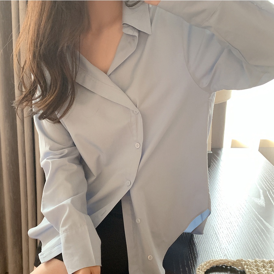 Áo Sơ Mi Nữ Tay Dài Dáng Rộng Cài Nút Bên Hông Phong Cách Hàn Quốc Thời Trang Mùa