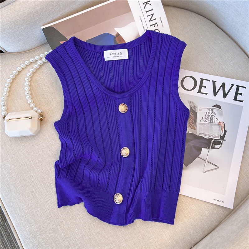 Áo Dệt Kim Không Tay Dáng Ngắn Phong Cách Thời Trang Retro Mùa Hè Mới Dành Cho Nữ