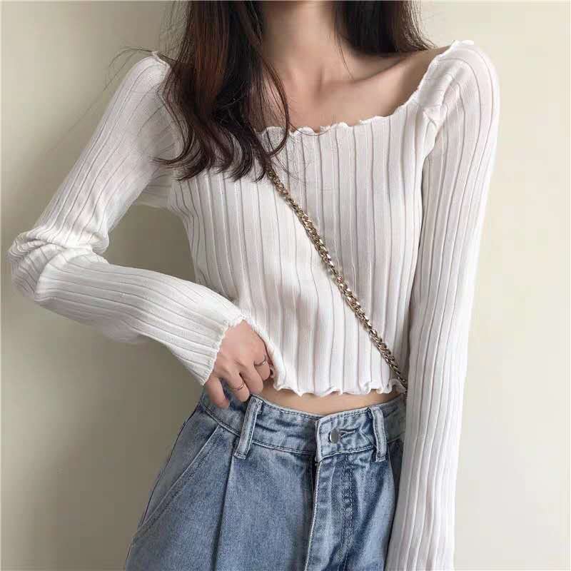 Đen Áo Sweater Tay Dài Trễ Vai Phong Cách Hàn Quốc | BigBuy360 - bigbuy360.vn