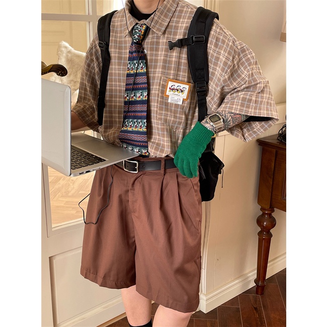 Ethelgirl Áo Sơ Mi Nữ Ngắn Tay Họa Tiết Caro Thời Trang