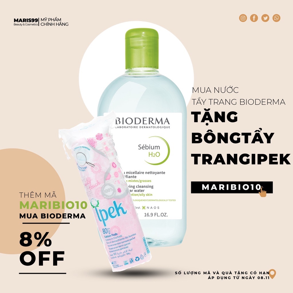 Nước tẩy trang Bioderma dành cho da dầu, da mụn - Nước tẩy trang Bioderma công nghệ Micellar Sebium H2O