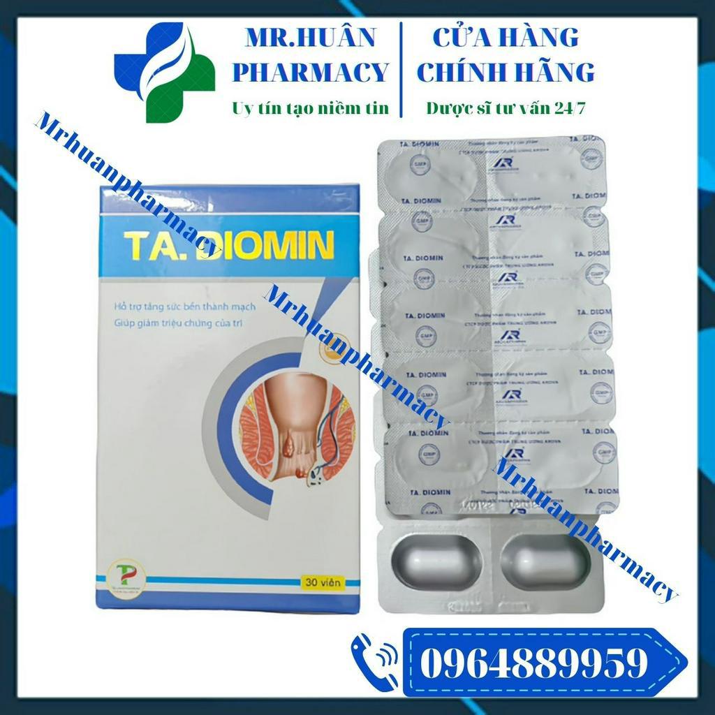 TA.Diomin (Hộp 30 viên) - Hỗ trợ tăng sức bền thành mạch, giúp giảm các triệu chứng của trĩ, táo bón