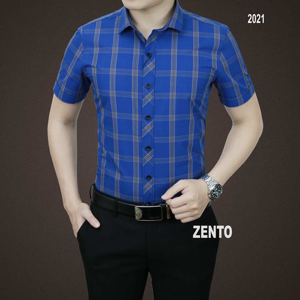 ZENTOMAN - Áo sơ mi nam tay ngắn, trung niên kẻ công sở cao cấp thiết kế độc quyền