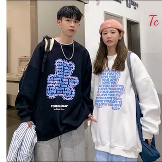 (XẢ LỖ)Áo sweater in hình gấu vải nỉ thu đông co dãn, from rộng dài tay