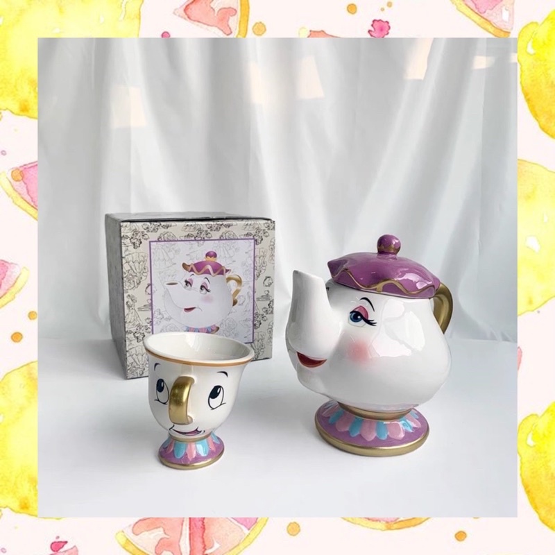 Set ấm trà nhân vật hoạt hình bà Poots và Chip trong phim Beauty and The Beast của Disney hàng cao cấp