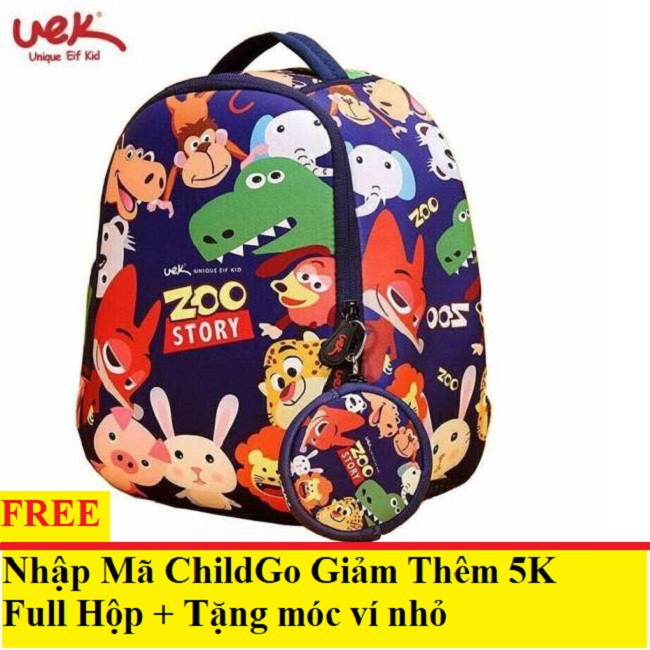 Balo siêu nhẹ cho bé 1-3 tuổi UEK Zoo Story kèm móc ví size s