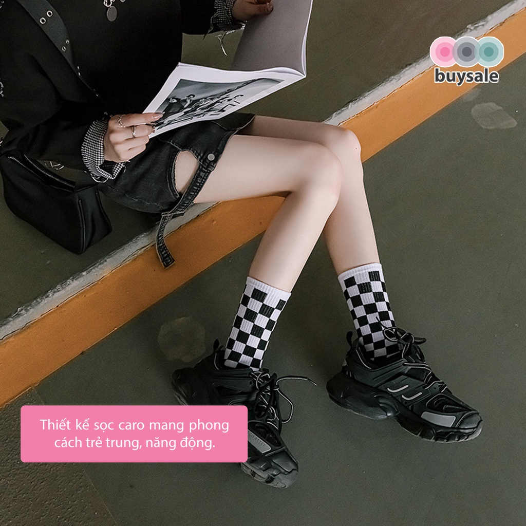 Vớ len thu đông họa tiết phong cách retro caro hình thoi phong cách cổ điển đơn giản tông màu ấm áp - BuySales - BSPK244