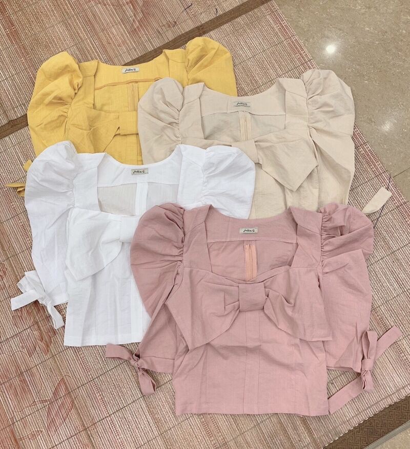 Áo đũi nơ ngực tay bồng nhiều màu sắc | BigBuy360 - bigbuy360.vn