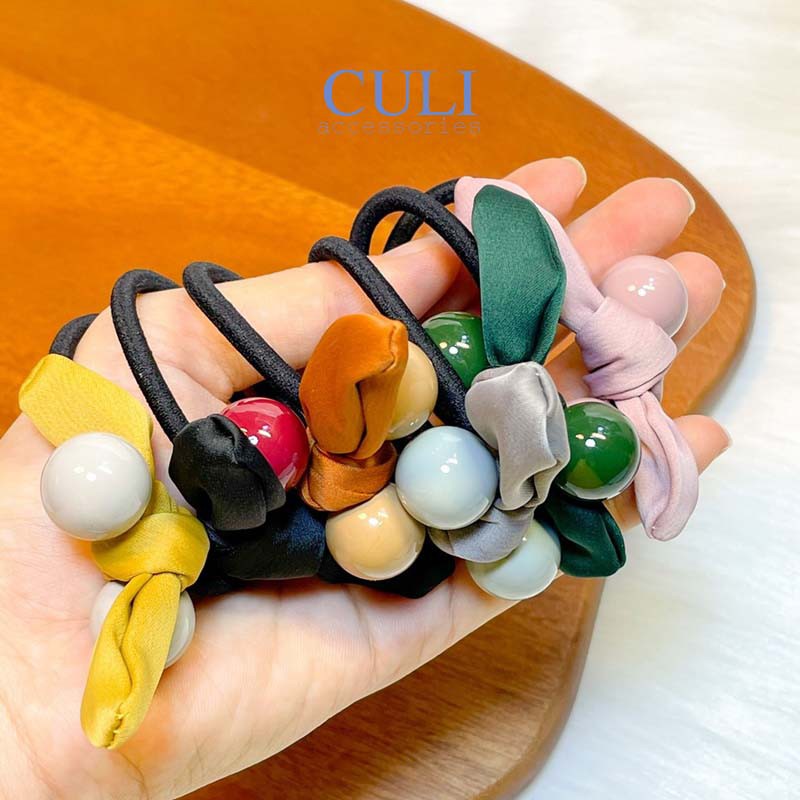 Dây cột tóc nơ phối châu nhiều màu xinh xắn cho nữ, style Hàn Quốc