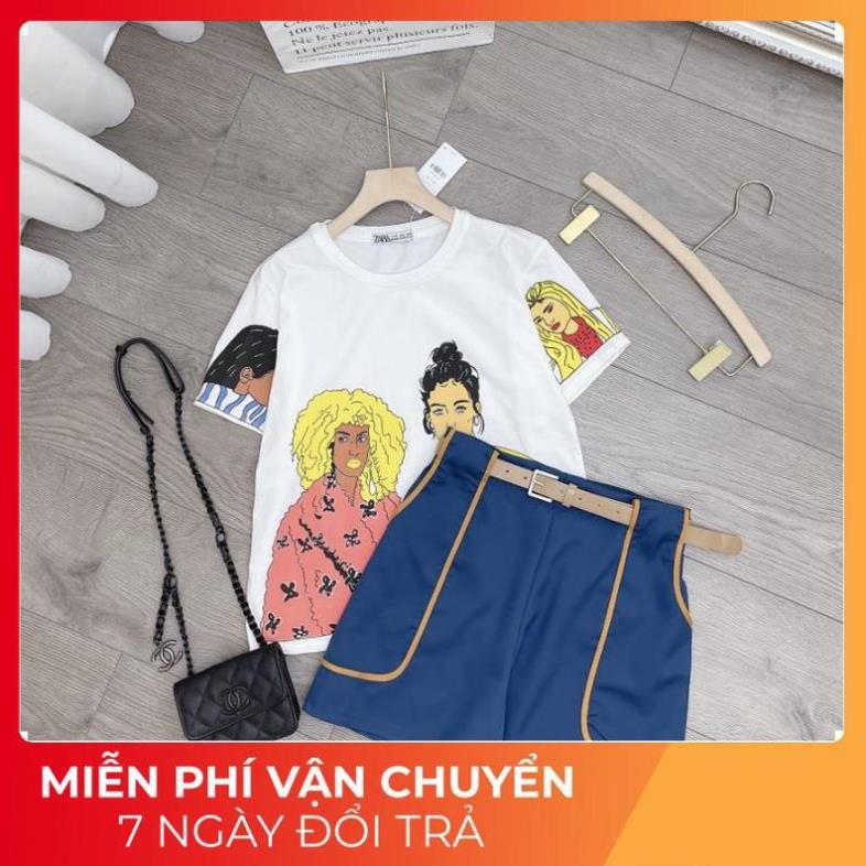 [ 𝐅𝐑𝐄𝐄 𝐒𝐇𝐈𝐏 ] SET ÁO HOẠT HÌNH CÔ GÁI TÓC VÀNG MIX SOOC ĐÙI XANH VIỀN