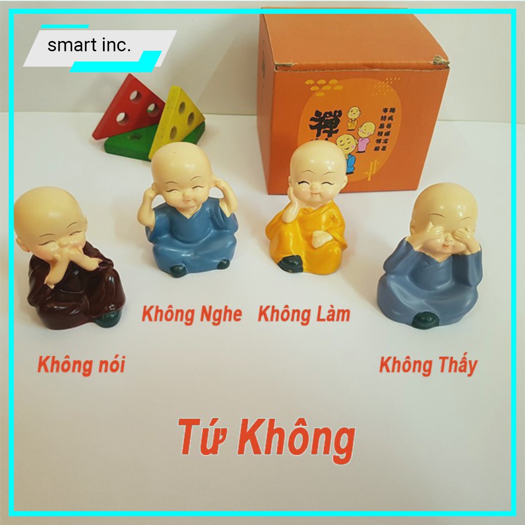 Bộ 4 Tượng Tứ Không Mini Bằng Sứ Trang Trí Đẹp Tượng Chú Tiểu Hòa Thượng Để Bàn Làm Việc Bàn Học Phòng Khách Xe Ô Tô