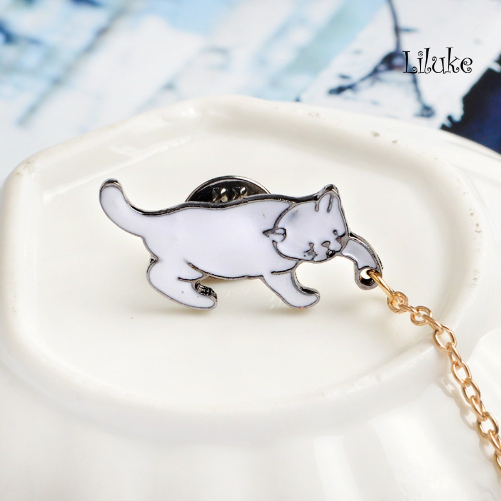 Ghim Cài Áo Hình Chú Mèo Đính Ngọc Trai Nhân Tạo Thời Trang