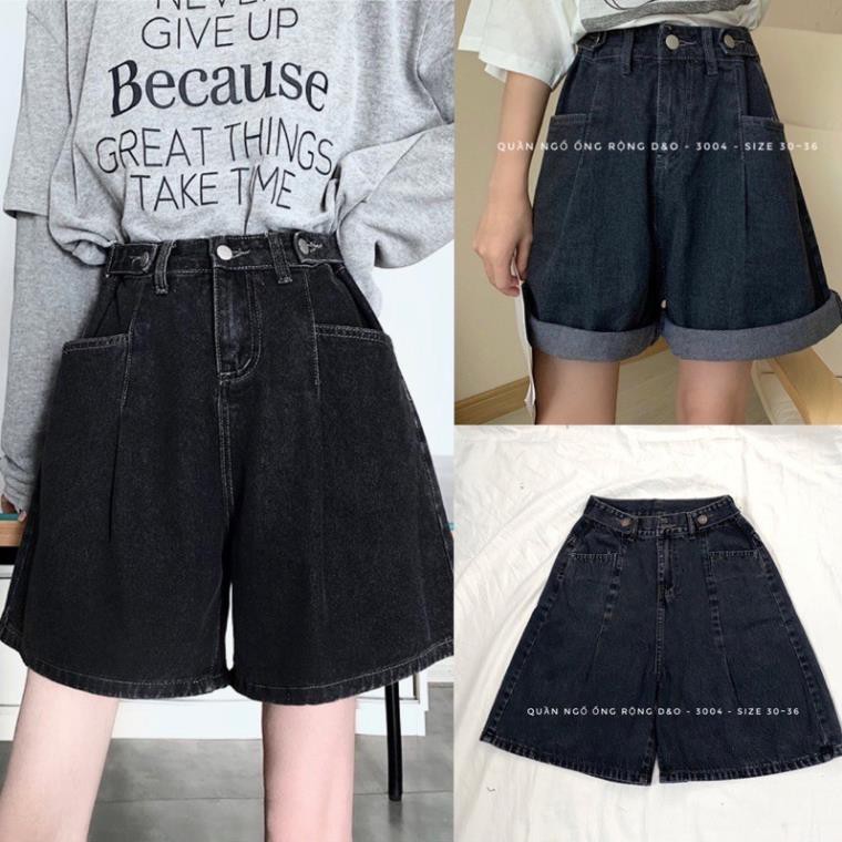 Quần Short Jean Ngố Ống Rộng BIGSIZE, Quần Ngố Lưng Cao, Quần Suông Lửng Không Giãn Xám ་ ..