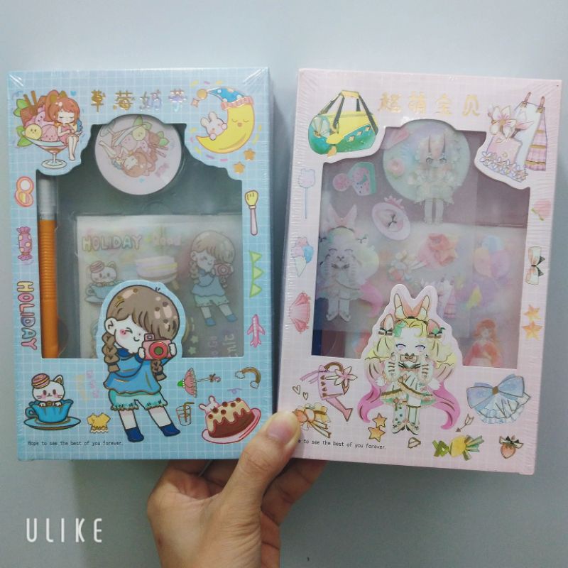 Hộp combo 6 tấm sticker Cổ trang/Chibi washi tape kèm dao cắt