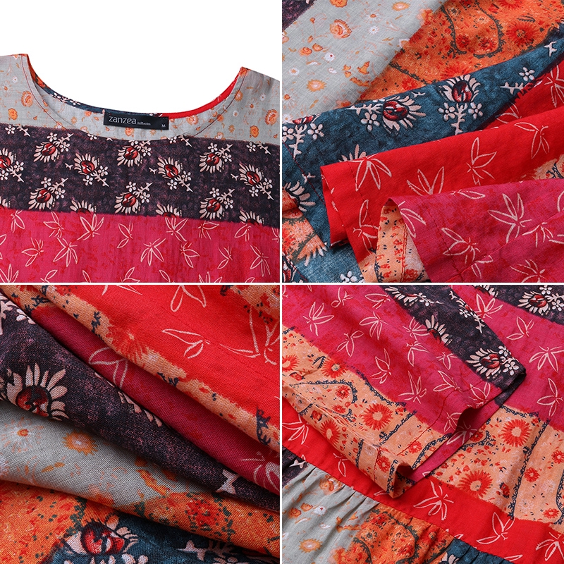 Đầm Dài ZANZEA Thiết Kế Tay Ngắn In Hoa Văn Thời Trang Dành Cho Nữ | BigBuy360 - bigbuy360.vn