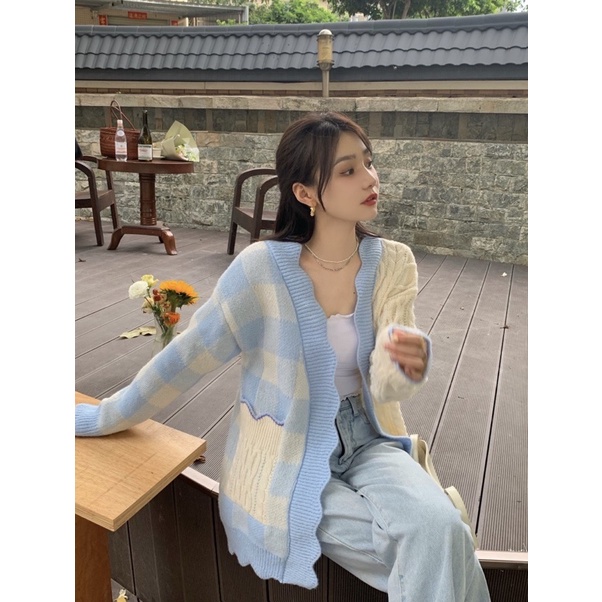 áo cardigan caro cộng len bện hot trend 2021