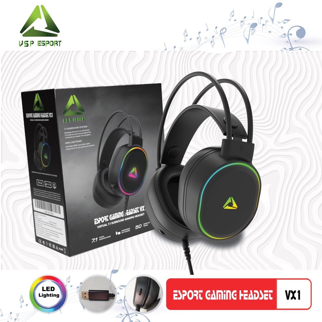 Headphone 7.1 vsp esport gaming vx1 ( chỉ có 1 cổng usb ) chính hãng pd0016 - tai nghe dùng cho máy tính bàn và laptop