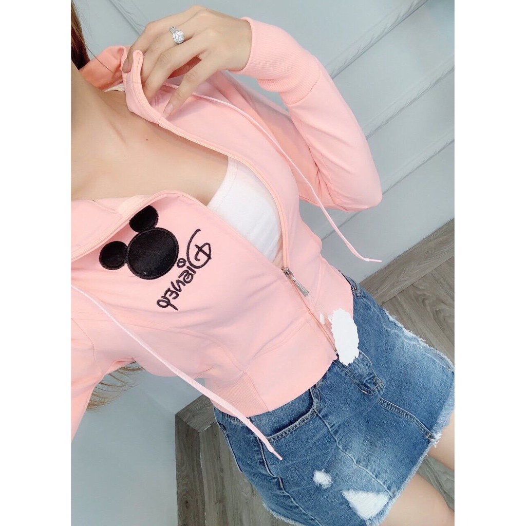 Áo khoác nữ thun da cá lửng thêu chuột disney 💟