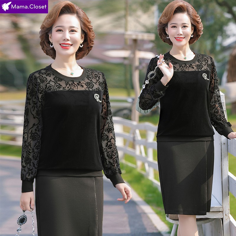 #D203 ÁO NHUNG CỔ VÀ TAY REN HOA SANG TRỌNG CHO MẸ, ÁO CHO NGƯỜI TRUNG NIÊN SALE CỰC LỚN 2021