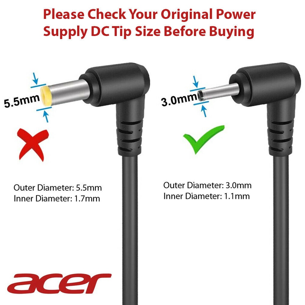 Sạc Laptop Acer Swift 3 SF315-51 SF315-51G 19V-2.37A Kích thước chân cắm 3.0mm x1.1mm - Hàng Full Box ZIN