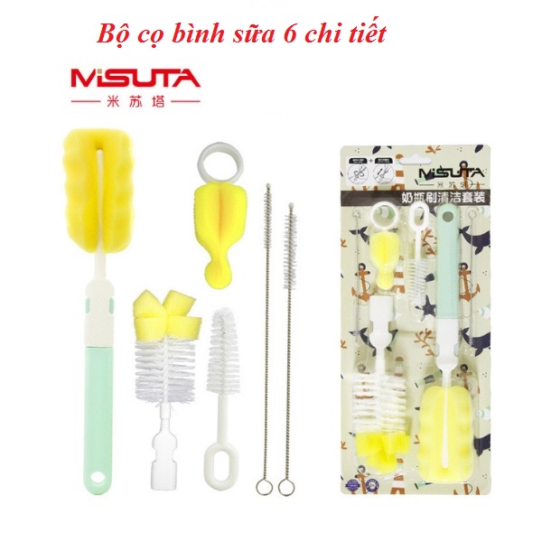 Bộ cọ rửa bình sữa và núm ti 6 chi tiết Misuta cao cấp