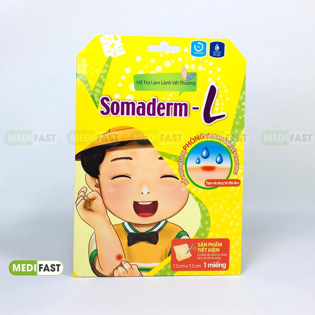 Băng vết thương SOMADERM L ( 7.5x7.5cm và 10x10cm ) - Giúp nhanh lành vết thương, vết xước - Hộp 1 miếng
