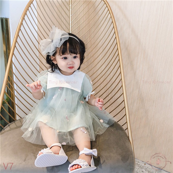 Váy/ Đầm xòe công chúa ngắn tay họa tiết kẹo bông cho bé gái từ 8-16kg [V7]