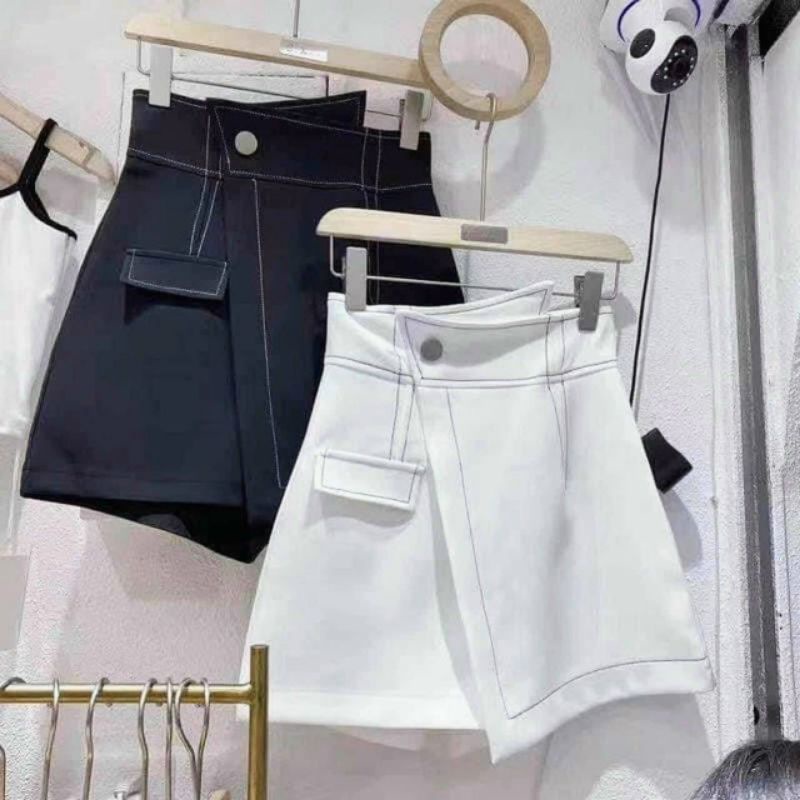 Quần đùi giả váy cạp cao, quần sooc giả váy cạp cao vạt lệch DELY SHOP