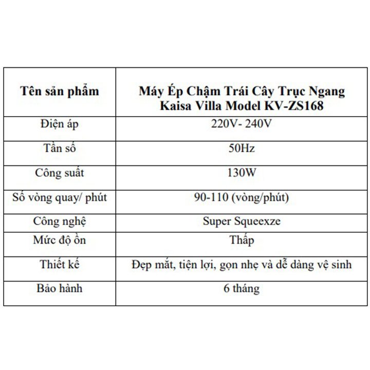 Máy Ép Chậm Trục Ngang Kaisa Villa - Máy Ép Trái Cây, Ép Khỏe Các Loại Hoa Quả,Ép Kiệt,Giữ Nước 98%