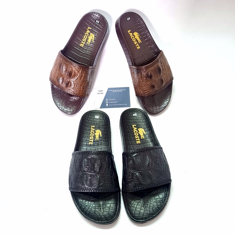 Dép Da Nam Quai Ngang 1 Bản Da Bò Thật In Dập Vân Cá Sấu Sang Trọng