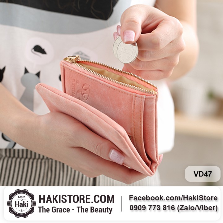 🍀 Ví tiền nữ da mềm khóa cài chiếc lá siêu dễ thương màu hồng- VH47 | BigBuy360 - bigbuy360.vn