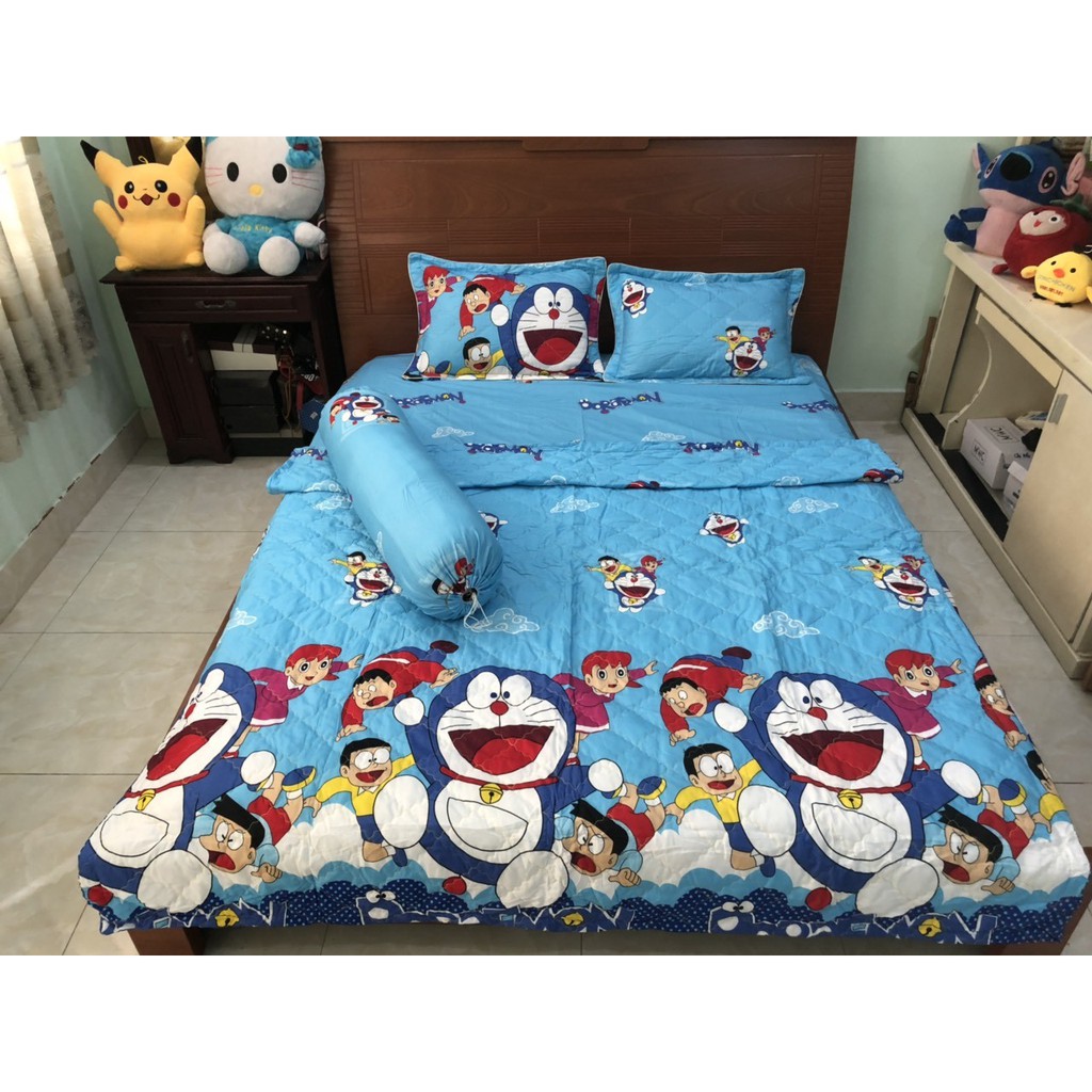 Set 5 món chăn ga gối hè Cotton Poly Doraemon 1m8 nhiều mẫu