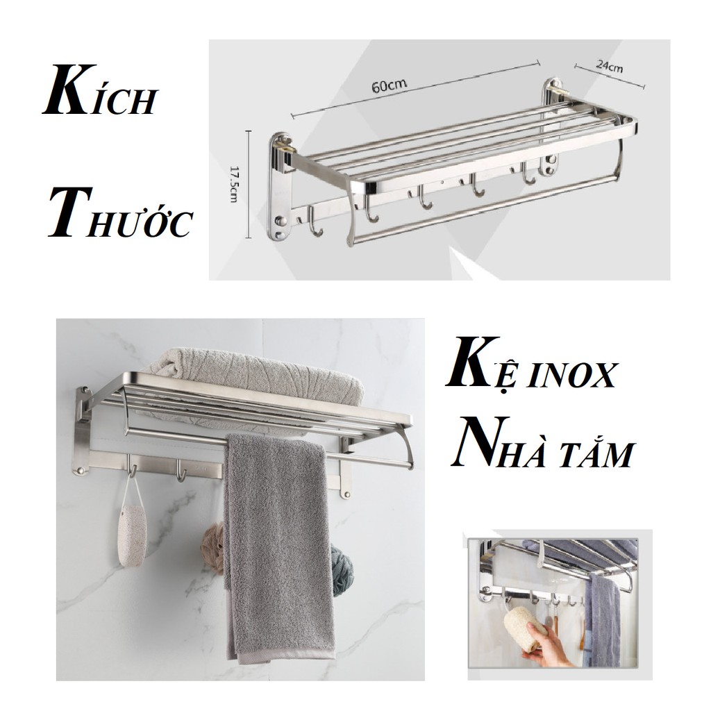 Kệ Treo Khăn Tắm Đa Năng Chất Liệu Inox Siêu Bền - Kệ Inox Treo Khăn Tắm Đa Năng Kích Thước 60x24x17cm